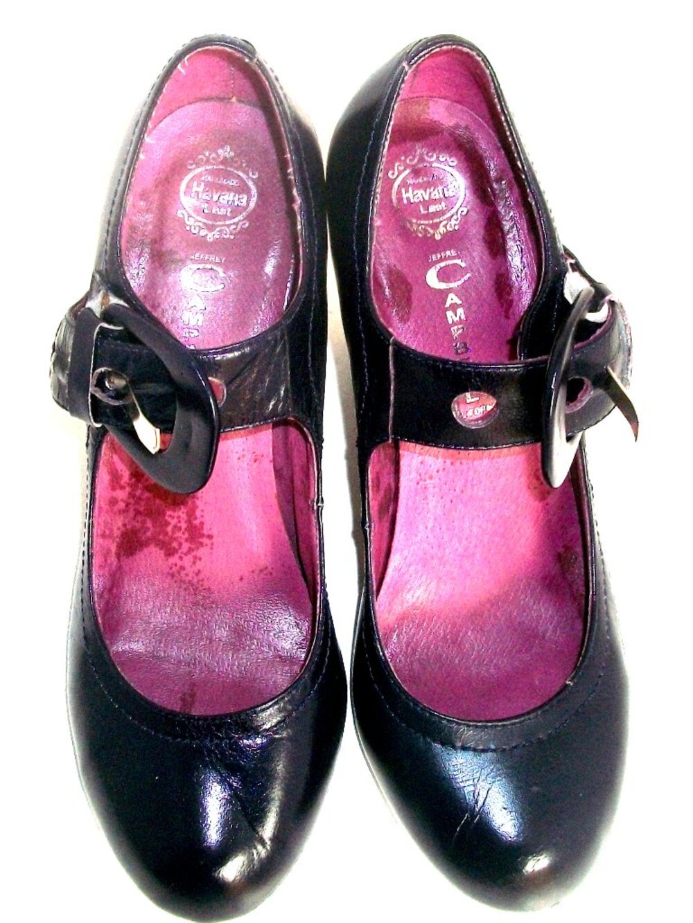 Vtg Jeffrey Campbell Dark Plum Mary Jane Pumps with Oversize Buckle 10M